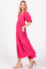 Fuchsia Textured Tiered Midi Dress