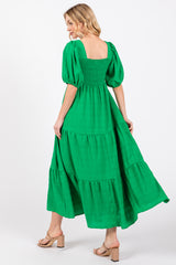 Green Textured Tiered Midi Dress