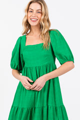 Green Textured Tiered Midi Dress