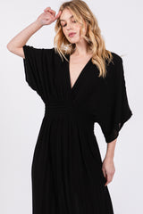 Black Lightweight Deep V-Neck Maxi Dress