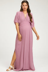 Mauve Lightweight Deep V-Neck Maternity Maxi Dress