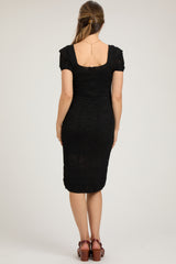 Black Crochet Square Neck Short Sleeve Maternity Dress