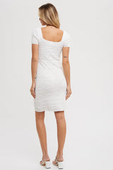 Ivory Crochet Square Neck Short Sleeve Dress