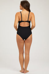 Black Scallop Trim Maternity One Piece Swimsuit