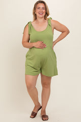 Light Olive Knot Strap Maternity Plus Romper