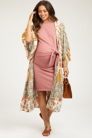 Cream Floral Tiered Ruffle Sleeve Maternity Cover Up