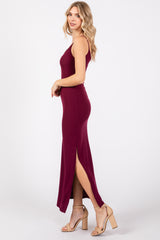 Burgundy Ribbed Side Slit Maxi Dress