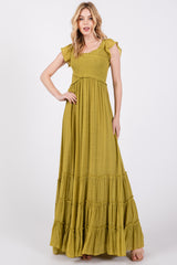 Lime Smocked Crossover Off Shoulder Maternity Maxi Dress