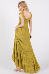 Lime Smocked Crossover Off Shoulder Maxi Dress