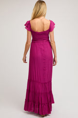 Violet Smocked Crossover Off Shoulder Maternity Maxi Dress