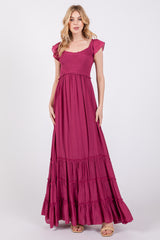 Violet Smocked Crossover Off Shoulder Maxi Dress