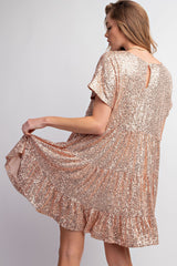 Champagne Tiered Sequins Dress