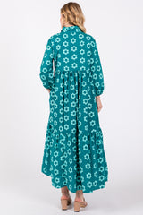 Emerald Floral 3/4 Sleeve Collared Maxi Dress