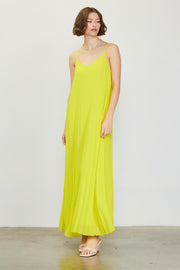 Lime Pleated Sleeveless Maxi Dress