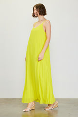 Lime Pleated Sleeveless Maxi Dress