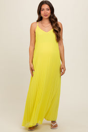 Lime Pleated Sleeveless Maternity Maxi Dress