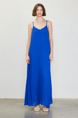 Royal Blue Pleated Sleeveless Maxi Dress