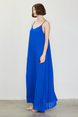 Royal Blue Pleated Sleeveless Maxi Dress