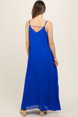 Royal Blue Pleated Sleeveless Maternity Maxi Dress