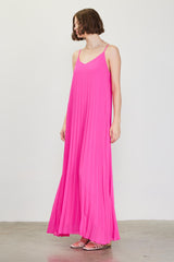 Fuchsia Pleated Sleeveless Maxi Dress