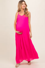 Fuchsia Pleated Sleeveless Maternity Maxi Dress