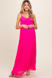 Fuchsia Pleated Sleeveless Maternity Maxi Dress