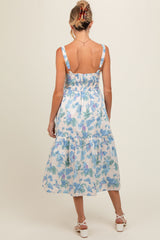 Blue Floral Sweetheart Neck Button Front Maternity Midi Dress