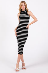 Black Striped Ribbed Off Shoulder Maternity Midi Dress