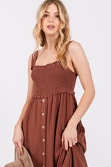 Brown Button Down Smocked Dress