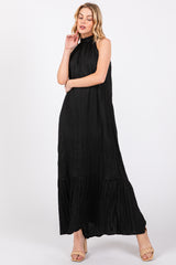 Black Textured Halter Tie Maternity Maxi Dress