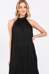 Black Textured Halter Tie Maxi Dress