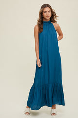 Teal Textured Halter Tie Maternity Maxi Dress