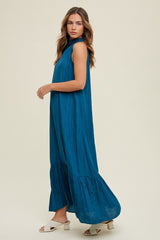 Teal Textured Halter Tie Maxi Dress