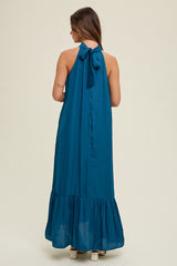 Teal Textured Halter Tie Maxi Dress