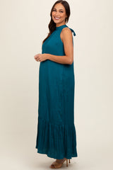 Teal Textured Halter Tie Maternity Maxi Dress