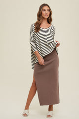 Mocha Ribbed Knit Side Slit Maternity Midi Dress