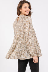 Ivory Animal Print Mock Neck Tiered Top