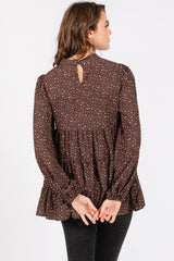 Brown Animal Print Mock Neck Tiered Top