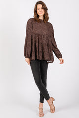 Brown Animal Print Mock Neck Tiered Top