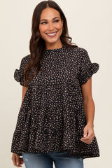 Black Animal Print Tiered Maternity Top