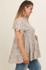 Ivory Animal Print Tiered Plus Maternity Top