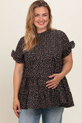 Black Animal Print Tiered Plus Maternity Top