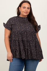 Black Animal Print Tiered Plus Maternity Top