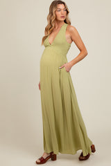 Lime Deep V-Neck Cross Back Maternity Maxi Dress