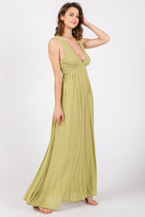 Lime Deep V-Neck Cross Back Maxi Dress