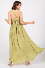 Lime Deep V-Neck Cross Back Maxi Dress