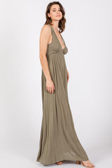 Olive Deep V-Neck Cross Back Maxi Dress