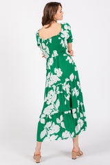 Green Floral Smocked Knotted Top Maxi Dress