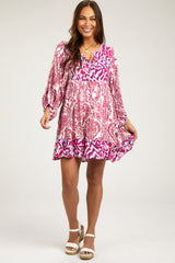 Fuchsia Floral Paisley Button Front Maternity Dress