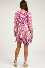 Fuchsia Floral Paisley Button Front Maternity Dress